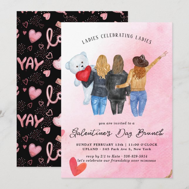 Convite de Brunch do Dia da Galentine (Frente/Verso)