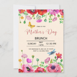 Convite de Brunch do Dia das Mães em Aquarela Flor