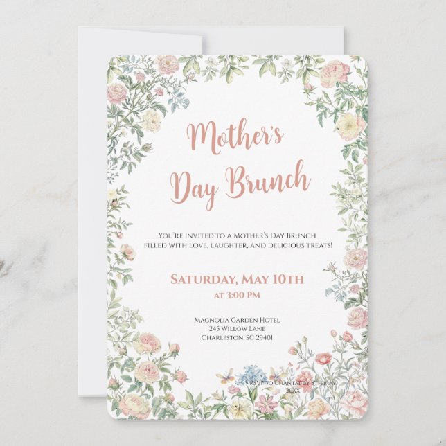 Convite de Brunch do Dia das Mães Floral (Frente)