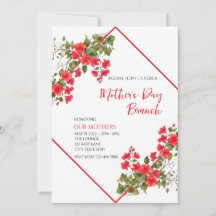 Convite de Brunch do Dia das Mães Floral Vermelho