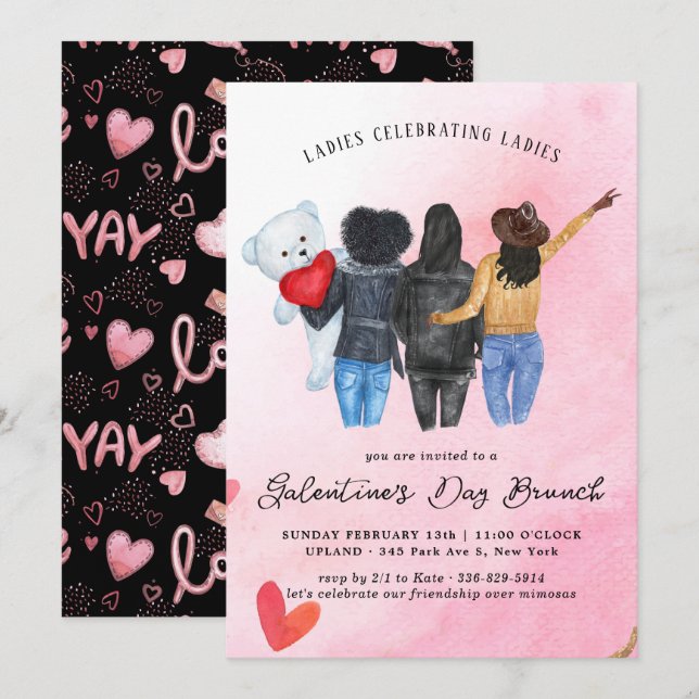 Convite de Brunch do Dia de Galentines (Frente/Verso)