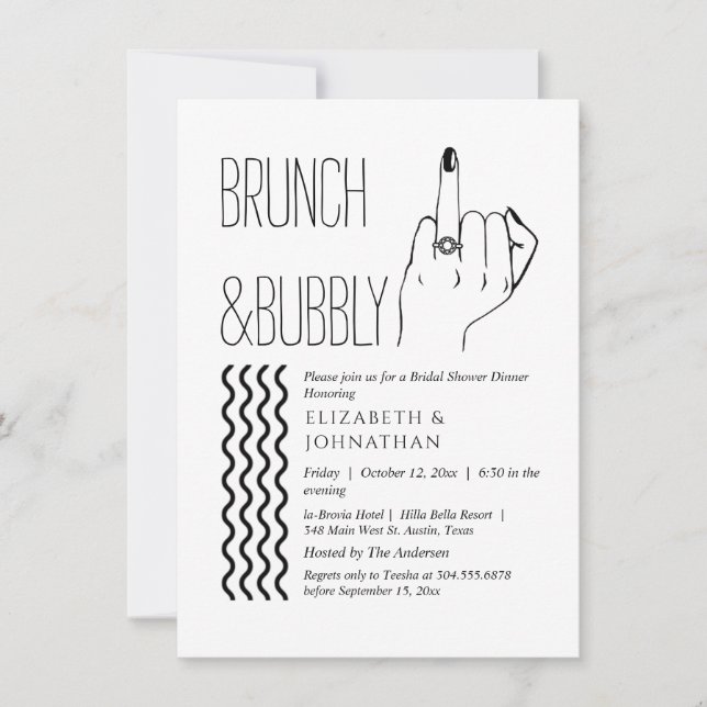 Convite de Brunch e Bubbly com Texto Minimalista (Frente)