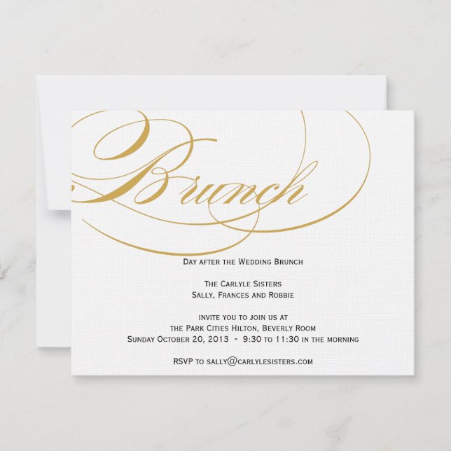 Convite de Brunch Elegant Script - Dourado (Frente)