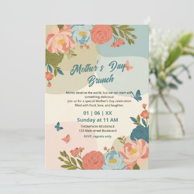 Convite de Brunch Elegante de Flor Silvestre para  (Em pé/Frente)