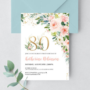Convite de Brunch Elegante Floral para 80º Anivers