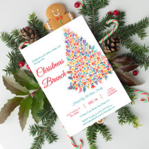 Convite de Brunch Familiar com Árvore de Natal Flo