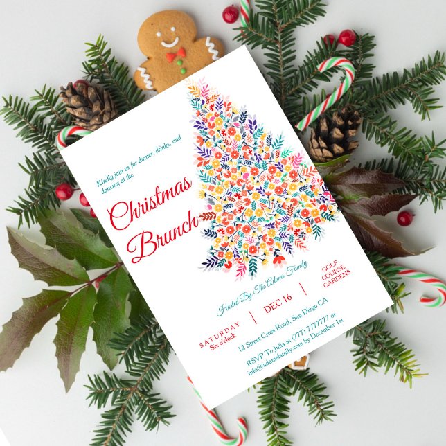 Convite de Brunch Familiar com Árvore de Natal Flo (Criador carregado)