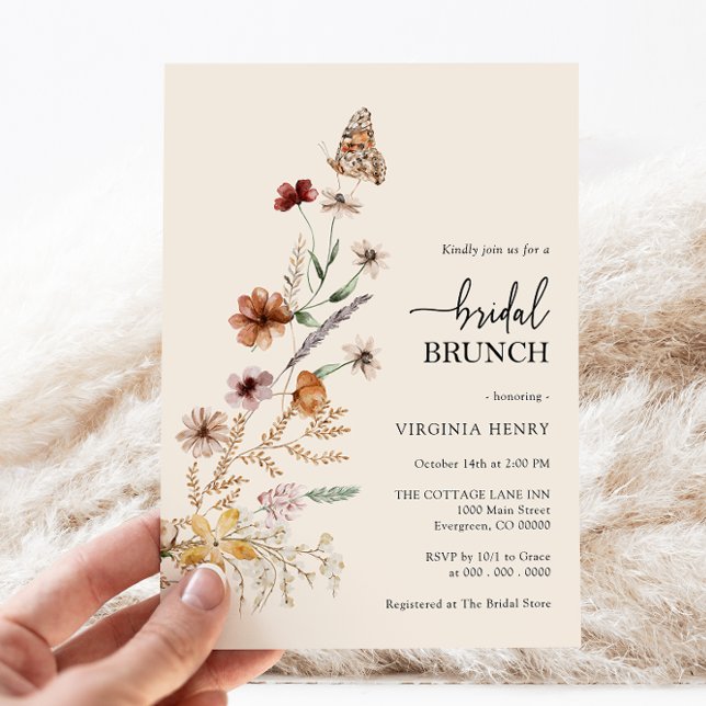 Convite de Brunch Floral de Noiva (Boho Wildflower Floral Bridal Brunch Invitation by Painted Paperie
)