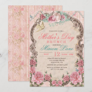 Convite de Brunch Floral Vintage para o Dia das Mã