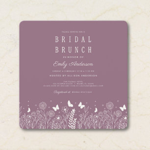Convite de Brunch Nupcial Cottagecore Mauve Floral