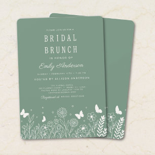 Convite de Brunch Nupcial Floral Sage Green Cottag