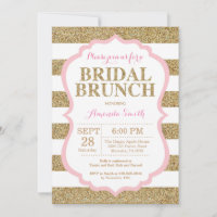 Convite de Brunch Nupcial Rosa e Dourado com Brilh