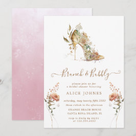 Convite de Brunch Nupcial Stiletto Boho Dourado