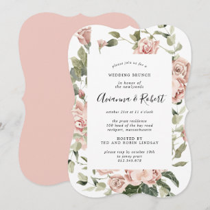 Convite de Brunch Pós-Casamento Floral Rosa Rústic