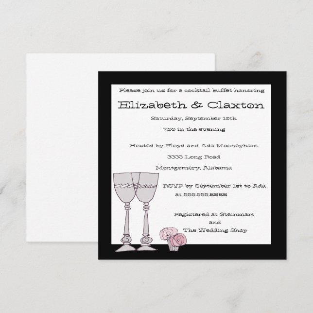 Convite de Buffet de Coquetel em Preto e Branco (Frente/Verso)