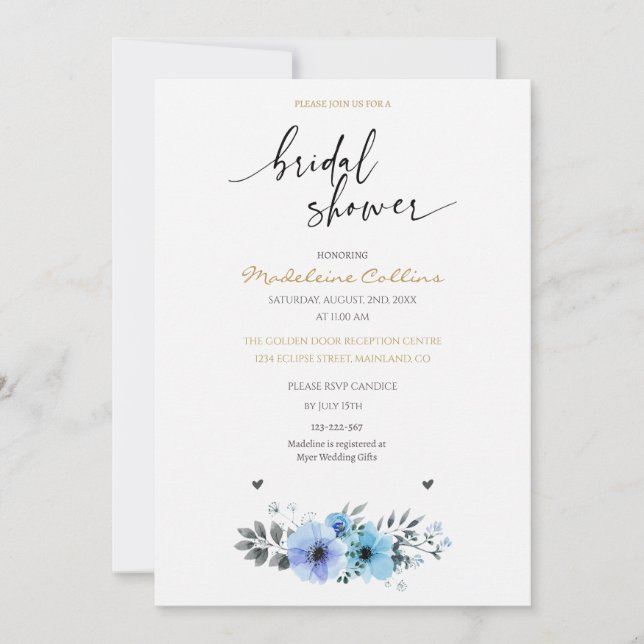 Convite de buquê floral personalizado para chá de  (Frente)