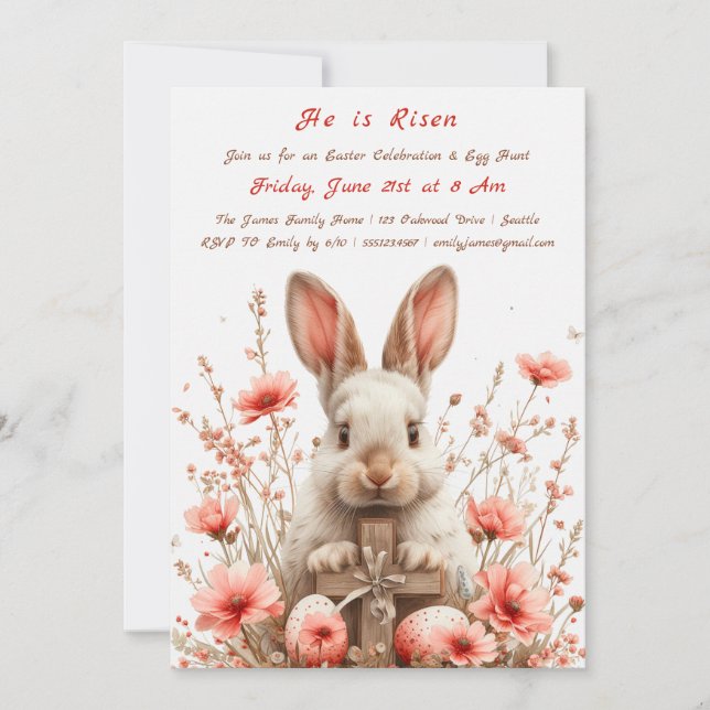 Convite de Caça aos Ovos de Páscoa "Ele Ressuscito (Frente)