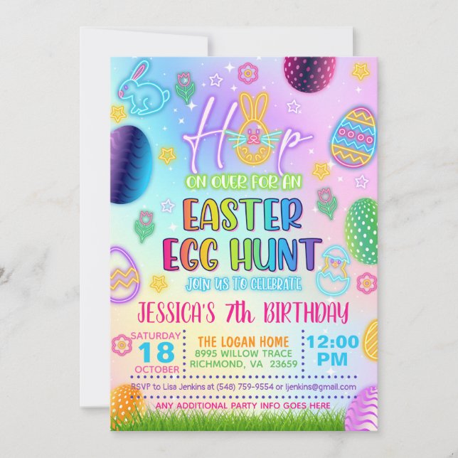 Convite de Caça aos Ovos de Páscoa Pastel que Bril (Frente)