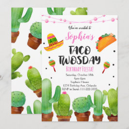 Convite de Cacto de Aquarela do Taco Twosday da Fe
