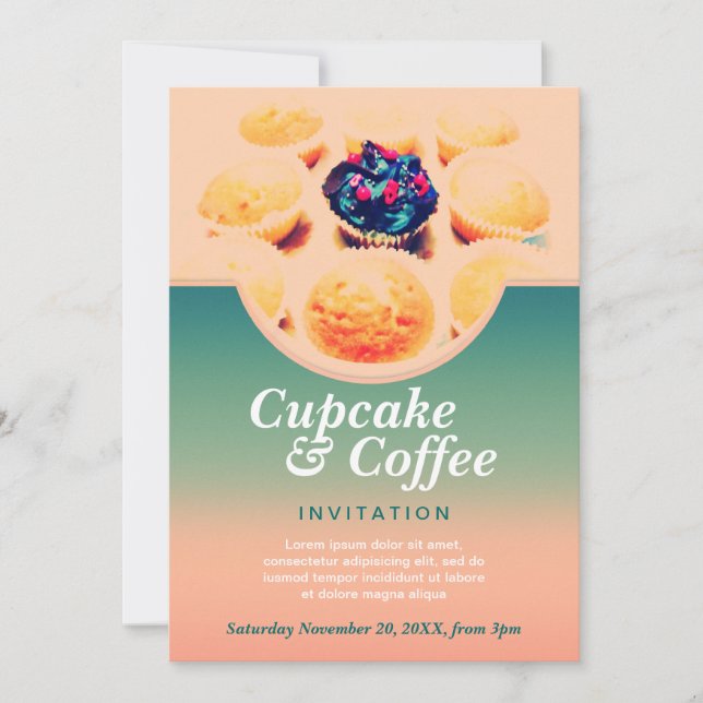 Convite de Café com Cupcakes Retrô (Frente)