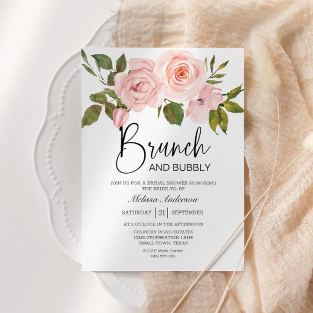 Convite de Café da Manhã de Casamento Floral Blush (Criador carregado)