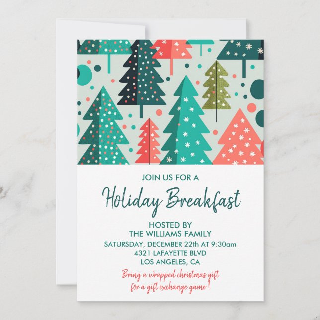 Convite de Café da Manhã de Natal Floresta Nevasca (Frente)