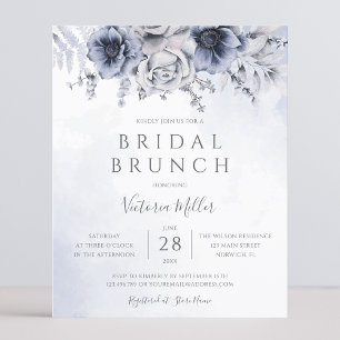 Convite de Café da Noite Nupcial Floral Azul Poeir