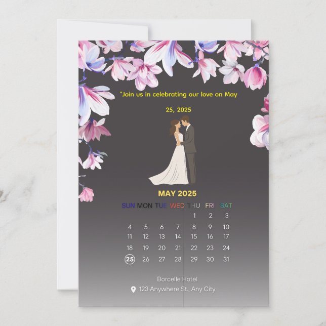 Convite de Calendário de Casamento Elegante (Frente)