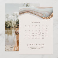 Convite de Calendário de Mármore para Salvar a Dat