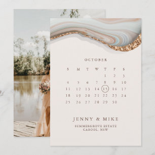 Convite de Calendário de Mármore para Salvar a Dat