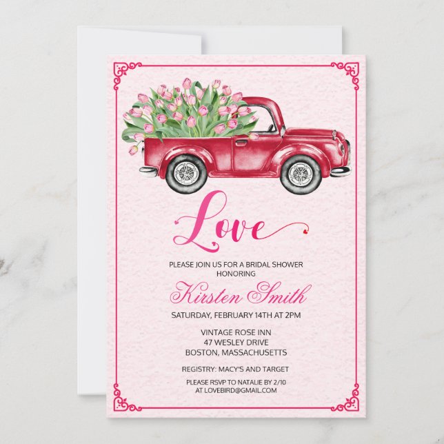 Convite de Caminhão Floral de Amor para Chá de Noi (Frente)