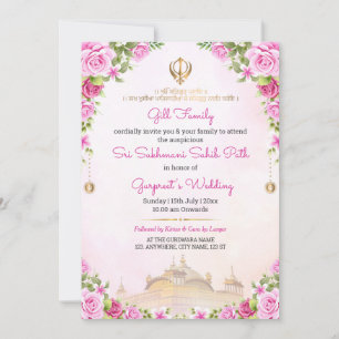 Convite de Caminho Sukhmani Sahib Floral Rosa Suav