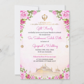 Convite de Caminho Sukhmani Sahib Floral Rosa Suav