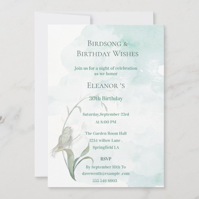 Convite de canções de pássaros e votos de felicida (Frente)