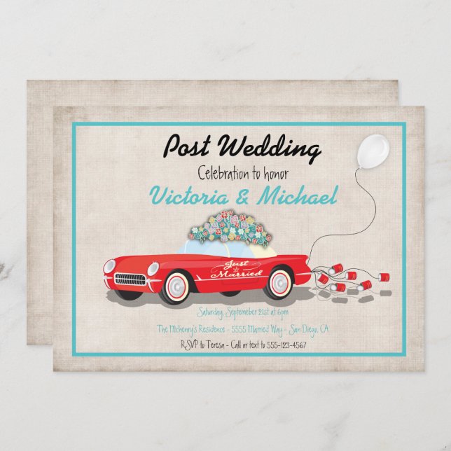 Convite de Carro Retro Casamento Pós-Casamento (Frente/Verso)
