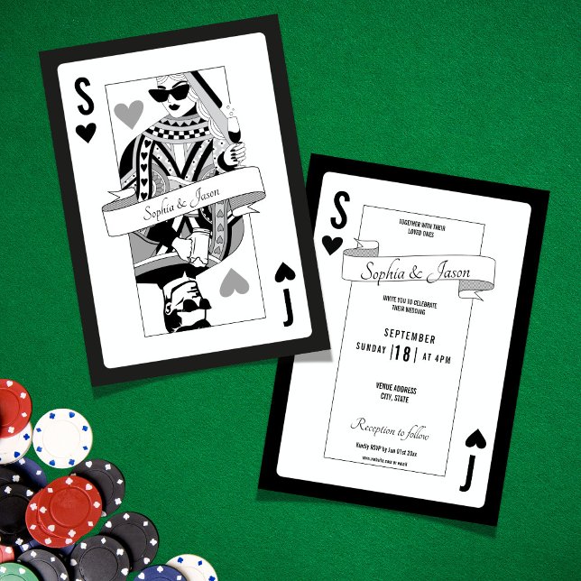 Convite de Carta de Baralho Rei Rainha (playing card invite, king queen invitation, card theme party, unique invitation, wedding card invite)