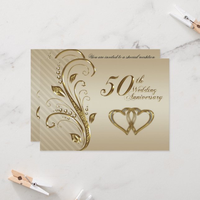 Convite de Cartão de Aniversário de Bodas de Ouro (Frente/Verso In Situ)