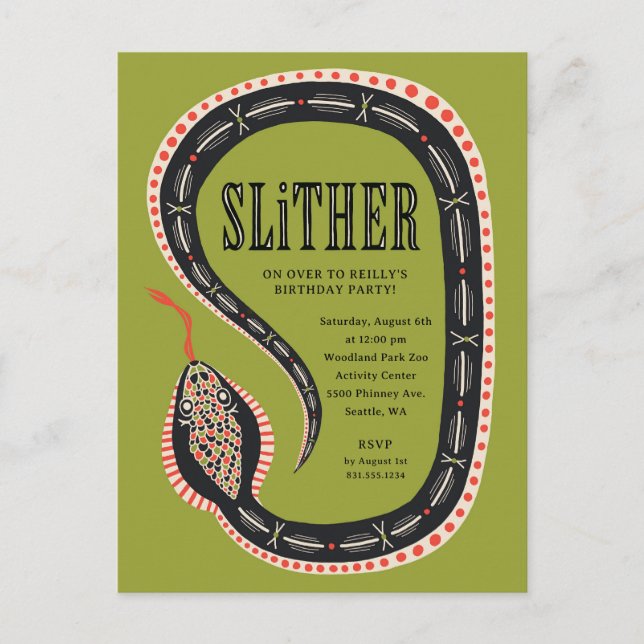 Convite de Cartão de Aniversário do Slither Cobra  (Frente)