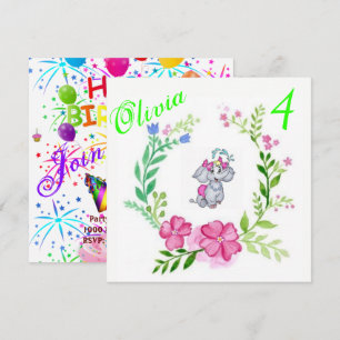 Convite de Cartão de Aniversário Elefante Floral