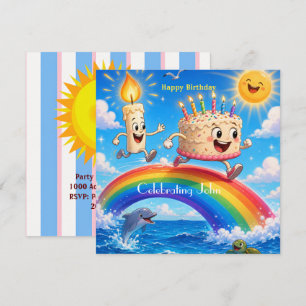 Convite de Cartão de Aniversário Feliz Bolo Colori