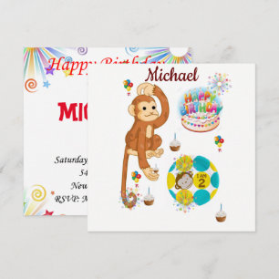 Convite de Cartão de Aniversário Macaco Dois Anos 