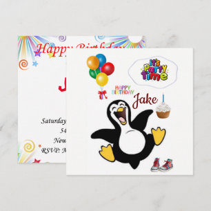 Convite de Cartão de Aniversário Pinguim