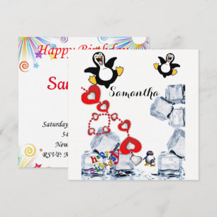 Convite de Cartão de Aniversário Pinguim