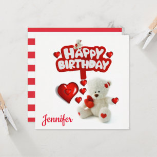 Convite de Cartão de Aniversário Urso Teddy Branco