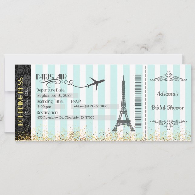Convite de Cartão de Embarque para Paris, Aniversá (Frente)
