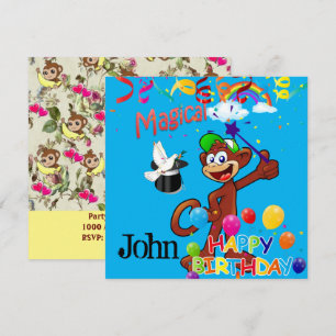 Convite de Cartão do Macaco do Aniversário Balões