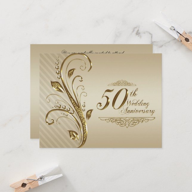 Convite de Cartão para Bodas de Ouro (Frente/Verso In Situ)