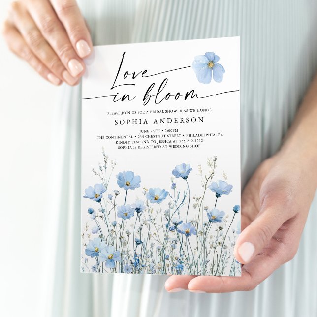 Convite de cartão para chá de noiva Blue In Bloom (Criador carregado)