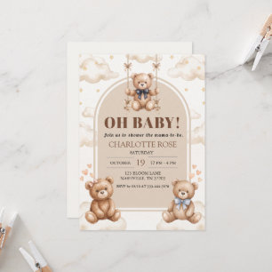 Convite de Cartão para Chuveiro de Bebê com Urso e