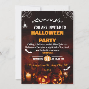 Convite de Cartão para Festa de Fantasias de Hallo